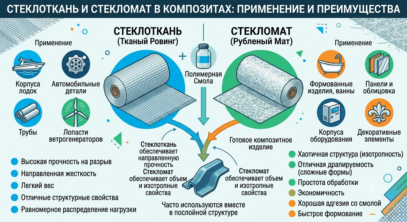 Стеклоткань и стекломат в композитах: применение и преимущества